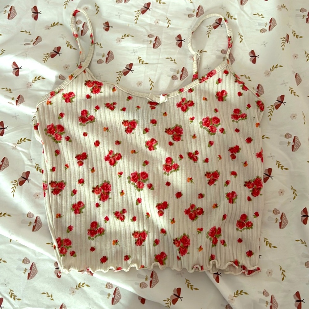 ribbed off white flower print top from forever 21